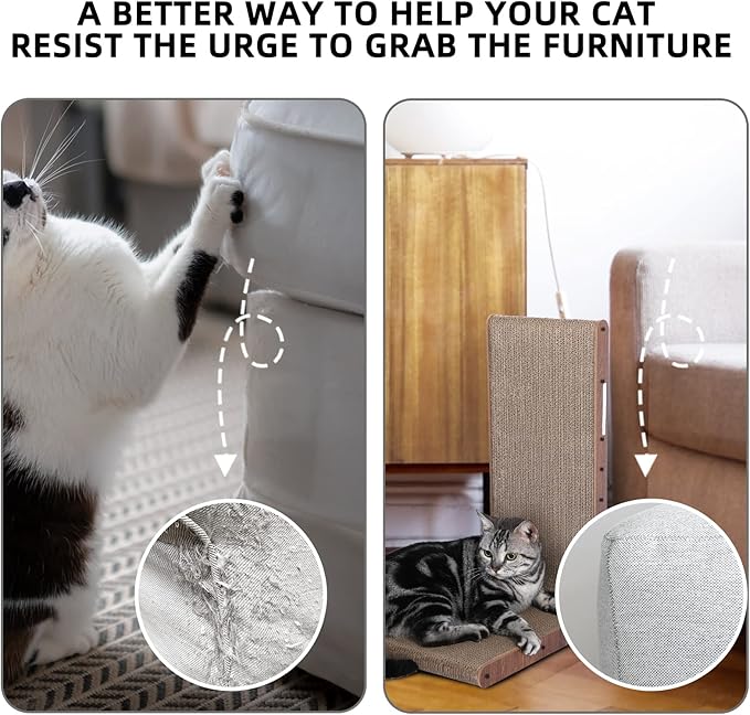 Fluffydream Cat Scratcher with Cat Toys Ball Track, Build-in Ball, L-Shaped Scratcher, Cardboard Lounge Bed, Stable and Durable, Furniture Protector, Reversible