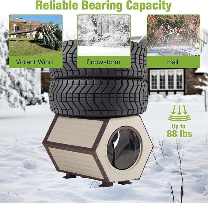 GUTINNEEN Outdoor Cat House, Heated and Insulated Cat Shelter for Winter, Weatherproof Cat Condo with Adjustable Temperature and Time, Feral Cat Patio with Escape Door (1 Set)