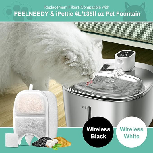12 Set Replacement Filters & Sponges for 135 fl oz/4L Wilreless Cat Water Fountain, BFLICROY Cat Water Fountain Filters, Triple Filtration Pet Fountain Filter Replacement, Dog Fountain Filter