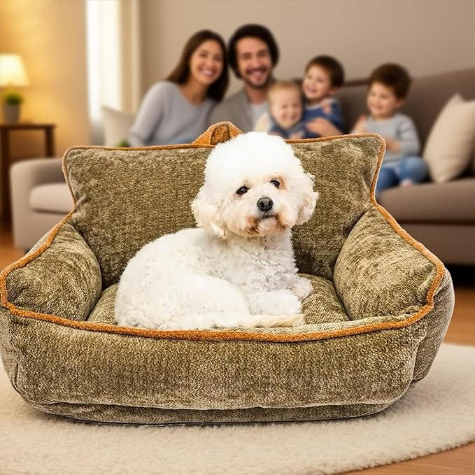 Orthopedic Dog Bed for Small Dogs - Washable Pet Bed with Removable Side Bolsters, Non-Slip Durable, Plush Cat Sofa for Comfort - Soft Supportive Small Dog Sofa (Brown)