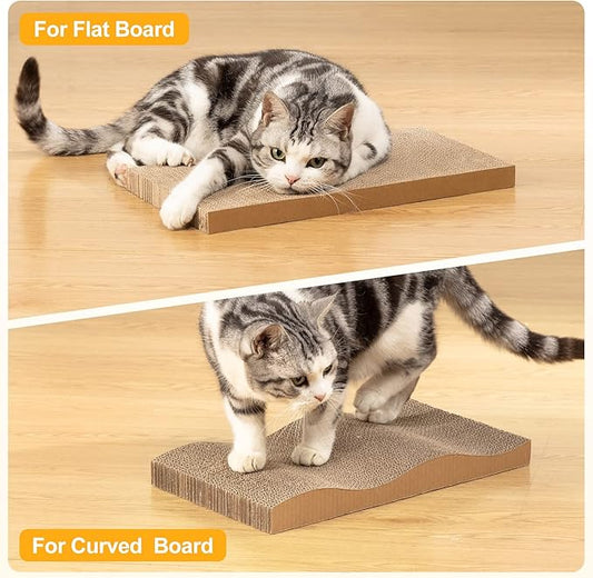 Poils bebe 5 PCS Cat Scratcher with Box, Reversible Cat Scratchers for Indoor Cats, Cardboard Cat Scratcher with Catnip, 2 Curved and 3 Flat Boards for Scratching Bed