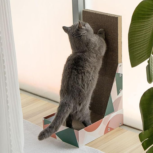 L-Shaped Cat Scratcher, Vertical Cat Scratcher Scratching Posts for Indoor Cats, Durable Scratch Pad with Shreds Collection Function, Cats Bed
