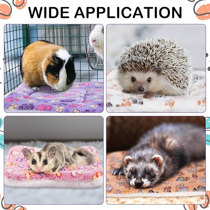 Haull 4 Pcs Waterproof Guinea Pig Bedding Winter Guinea Pig Bed Plush Cage Liners Soft Dog Cat Mat Reversible Winter Cozy Animal Pee Pad Hamster Bed Mat for Bunny(Paw,13 x 10 Inch)