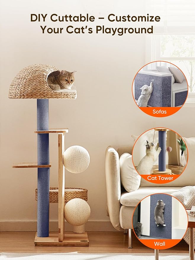 Cat Scratch Mat Furniture Protector, Eco-Friendly DIY Trimmable Self-Adhesive Cat Scratching Pad, Couch Wall Sofa Guard, Reusable Claw Scratching Protector 39.4"x15.8" (Dark Gray)