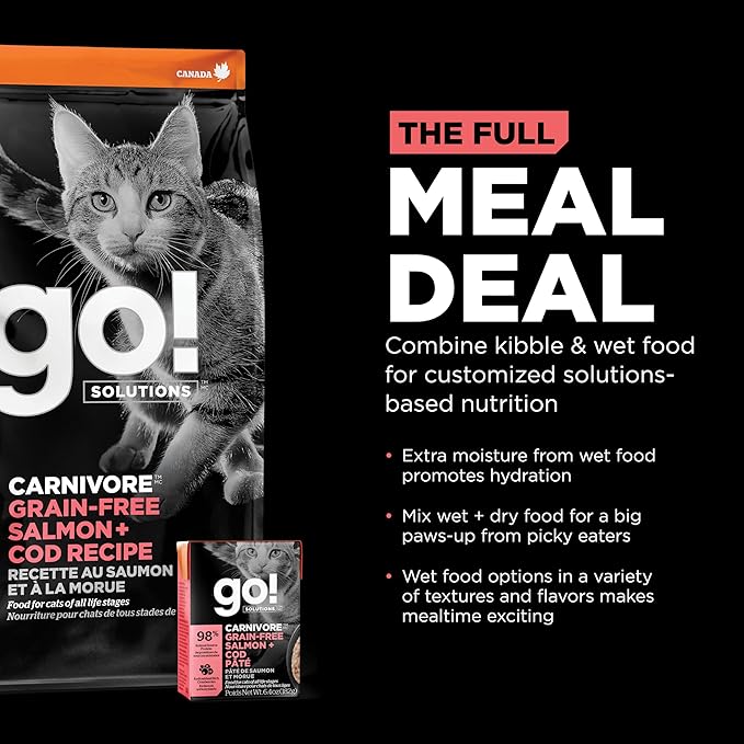 Go! Solutions Carnivore, Grain-Free, Protein Rich Dry Cat Food, Salmon and Cod Recipe, 3 lb Bag