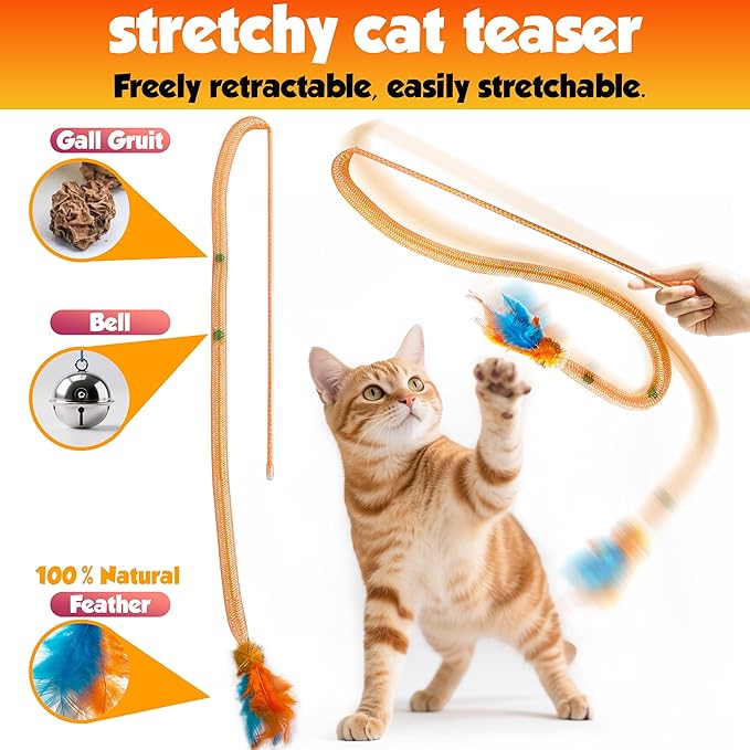 Cat Toys Set for Indoor Cats – 14PCS Cat Toys with Teaser Wand, Mouse, Ball, Spring Toys for Kittens, Interactive Cat Teaser Toys for Bored Cats Exercise and Play