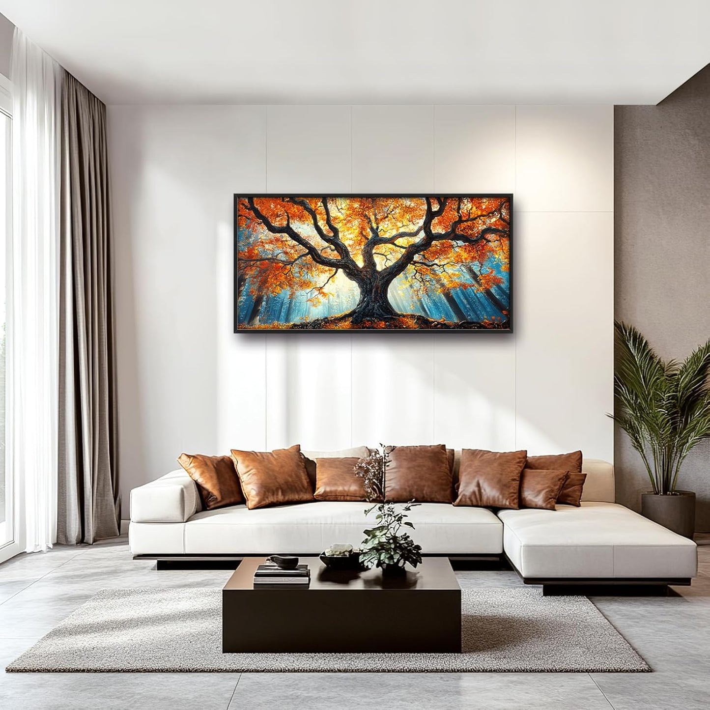 Extra Large Tree of Life Framed Wall Art for Living Room,Fall Autumn Forest Sunrise Landscape Pictures Wall Decor,Nature Canvas Print Painting Modern Artwork Bedroom Office Bathroom 60L" x 30W"