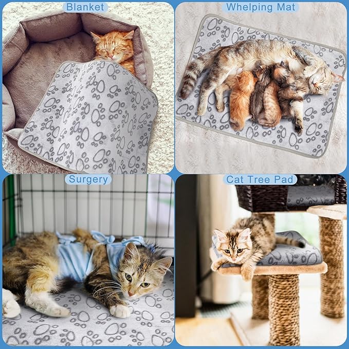 2 Pcs Warming Cat Pad Reflects Heating Dog Crate Self Warming Pad Gray Nursing Cat Blankets Bed Mat for Newborn Kittens Puppies Elder Dog Washable(Paw Print,24 x 18)
