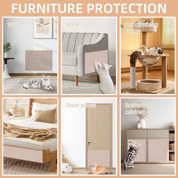 Anti Cat Scratch Furniture Protector, 10 Pack | 11.8" X 15.7" / Per | Self-Adhesive Cat Scratching Mat for Couch, Wall, Door, DIY, Durable, with 40 Twist Pins (Khaki)