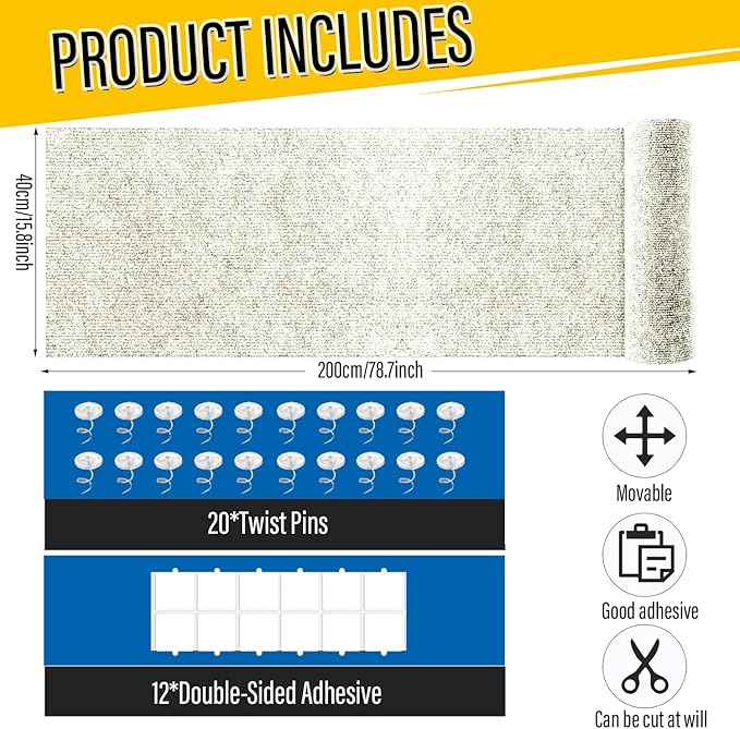 Cat Scratch Couch Furniture Protector, Adhesive Cat Scratch Pad Deterrent for Furniture, DIY Climbing Scratcher for Indoor Cats (Off White, 78.7x15.8 in)