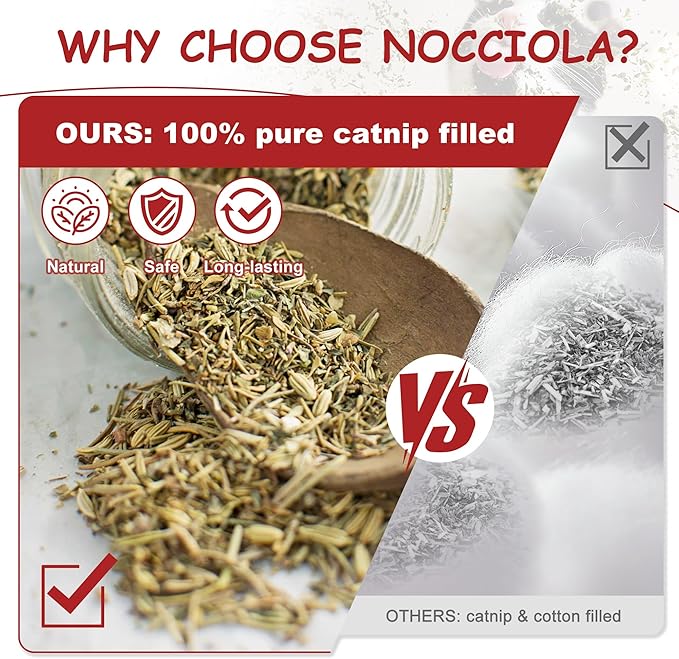 Nocciola 3 Pack Catnip Toys for Cats, Funny Cat Toys Filled with 100% Pure Organic Catnip, Safe Kitten Teething Chew and Kicker Toys, Stress Relieving Fun for Indoor Cats