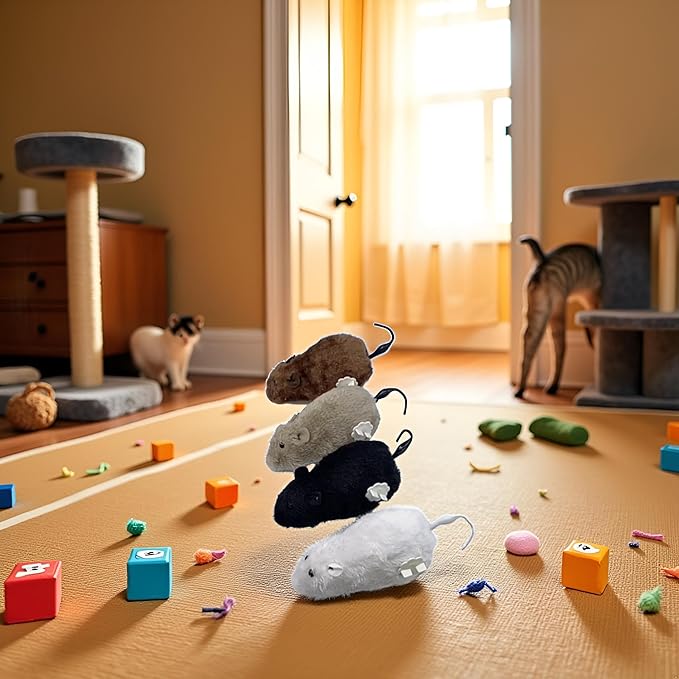 1Pc Random Color Furry Mice Cat Toy Wind Up Toys Realistic Mouse Funny Moving, Cat Mice and Animals Interactive Play Mouse for Kitten Cat and Animals Pet Supplies