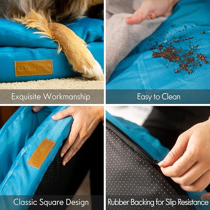 ClevaHome Orthopedic Dog Bed for Large Dogs, Dual Layer Water Repellent Round Pet Bed with Washable Cover Nonslip Bottom （Mosaic Blue）