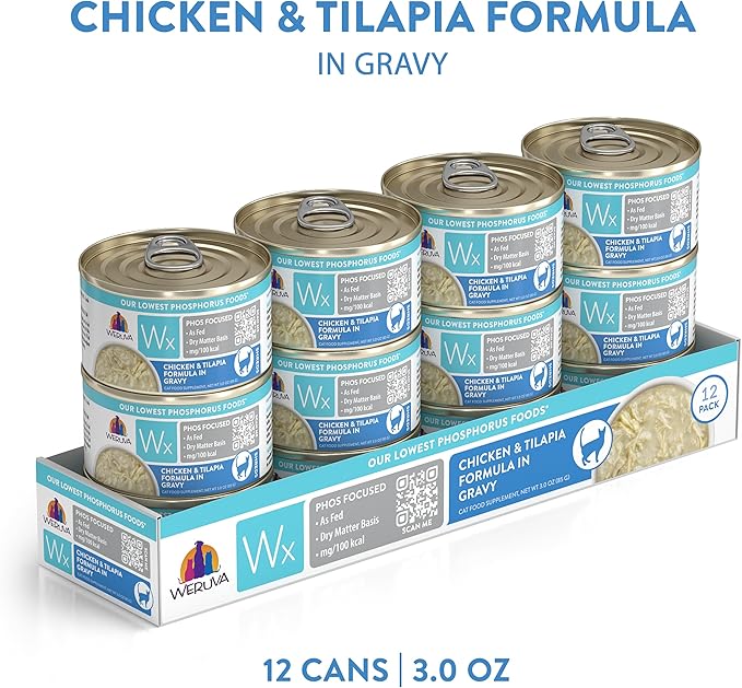 Weruva Wx Phos Focused, Chicken & Tilapia Formula in Gravy, 3oz Can (Pack of 12)