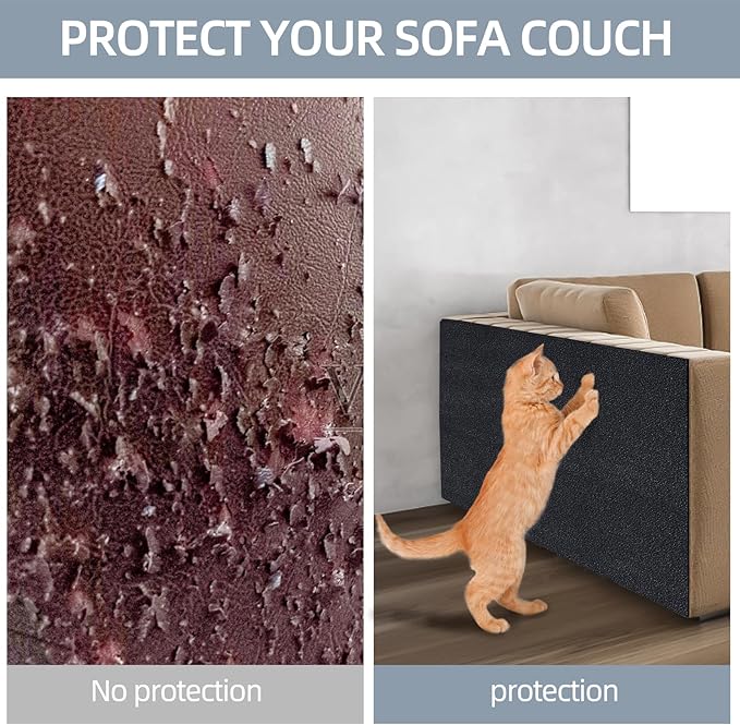 Cat Scratch Mat 120"x15.8",Cat Scratch Carpet Trimmable Self-Adhesive Cat Scratch Pad,Decorative Cat Tree Shelf，Cat Wall，Cat Scratching Post,Cat Couch Protector(Black)