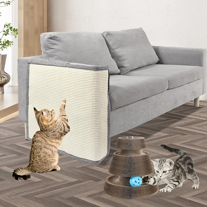 Cat Scratch Couch Protector with Natural Sisal for Protecting Couch Sofa Chair Furniture19.7’’W*23.6’’W(Light Grey/Right Hand)