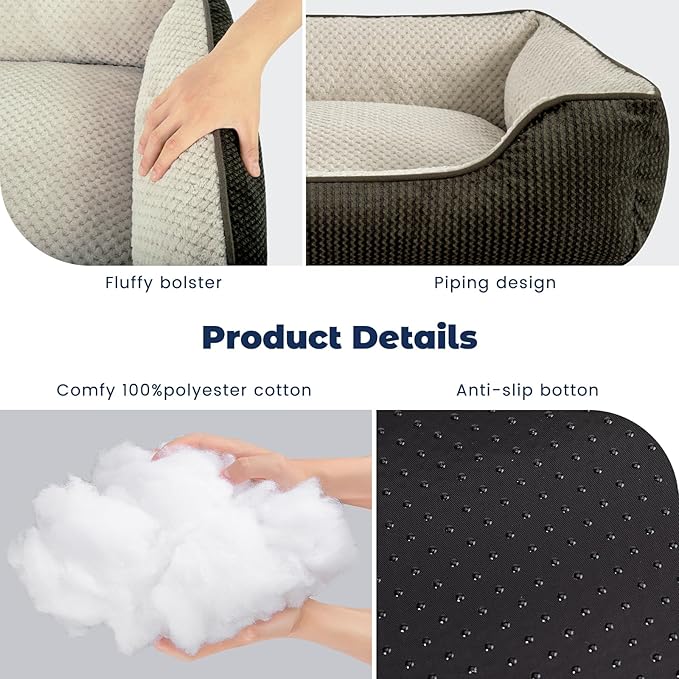 Miguel Removable Washable Dog Bed for Medium Dog Easy Clean - Rectangle Pet Bed for Large Cats with Zipper Cover Bolster Cuddle Puppy Bed with Supportive Side Wall Slip-Resistant Bottom, Brown 35 Inch