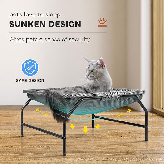 Large Cat Hammock Bed - Free-Standing Square Pet Sleeping Bed, Detachable, Easy Assembly for Indoor/Outdoor Use (Gray)
