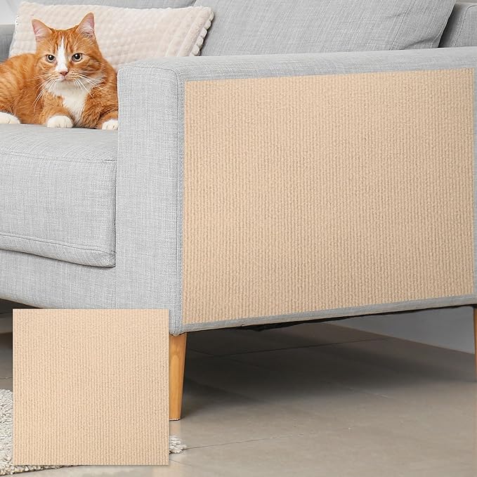 uxcell Self-Adhesive Cat Scratching Mat, 1 Roll 236" x 236" Couch Protector from Cat Claws for DIY Sofa, Wall, Doors, Cut Anti Cat Scratch Pad Carpet Mat, Khaki