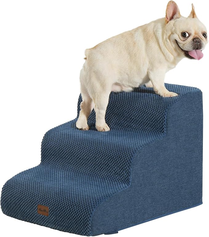 Made4Pets Dog Stairs Ramp for Small Dogs, 3-Step Dog Steps for Bed Couch Sofa and Chair, 35D Foam Pet Steps for Small Dogs and Cats, Non-Slip Bottom Pet Stairs, Navy