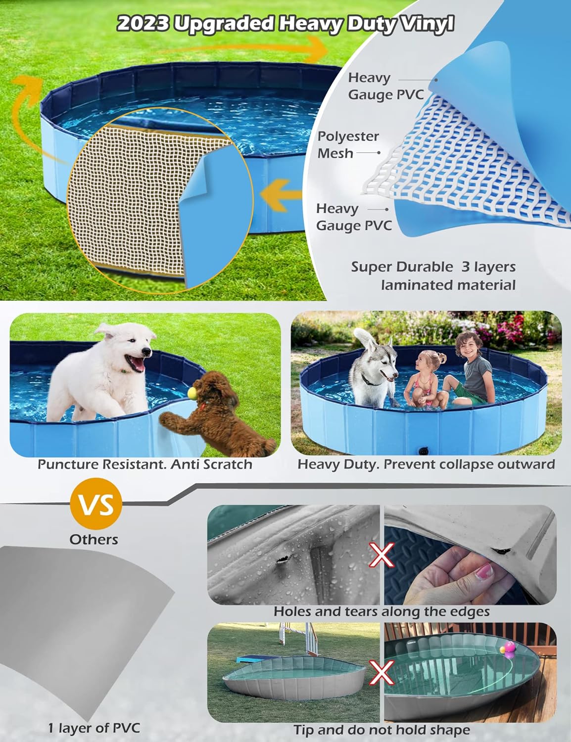 Jasonwell Foldable Dog Pet Bath Pool Collapsible Dog Pet Pool Bathing Tub Kiddie Pool Doggie Wading Pool for Puppy Small Medium Large Dogs Cats and Kids 39.5" Blue