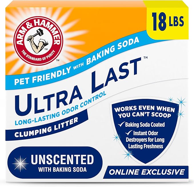 ARM & HAMMER Ultra Last Clumping Cat Litter Unscented MultiCat 18 Lbs. Pet Friendly with Baking Soda Odor Control Litter