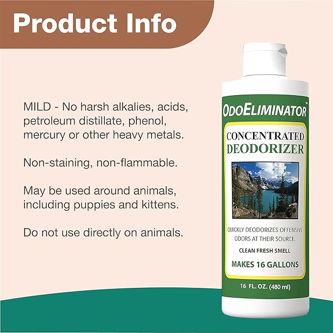 NaturVet OdoEliminator Concentrated Pet Deodorizer – Super Concentrate Deodorizing Pet Cleaner – Helps Eliminate Odors from Dogs, Cats – Clean, Fresh Scent –16 Oz.