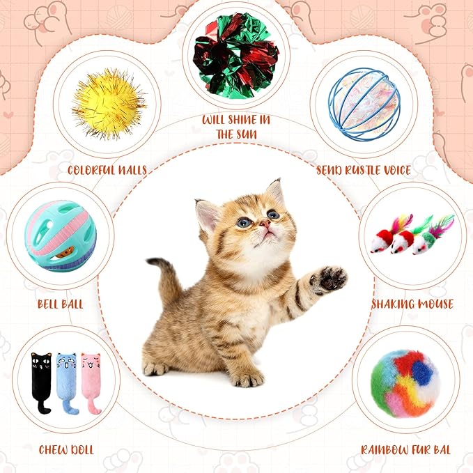 Shappy 150 Pcs Cat Toys Bulk Kitten Toys Pack Variety Funny Interactive Gift Including Mice Rainbow Balls Spring Crinkle Balls for Indoor Cat Kitty Kitten (Funny)