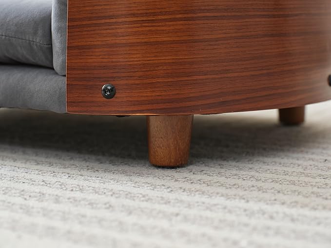 HomSof 30.7" Scandinavian Style Elevated Dog Bed Pet Sofa with Solid Wood Legs and Bent Wood Back,Velvet Cushion,Mid Size,Grey+Brown