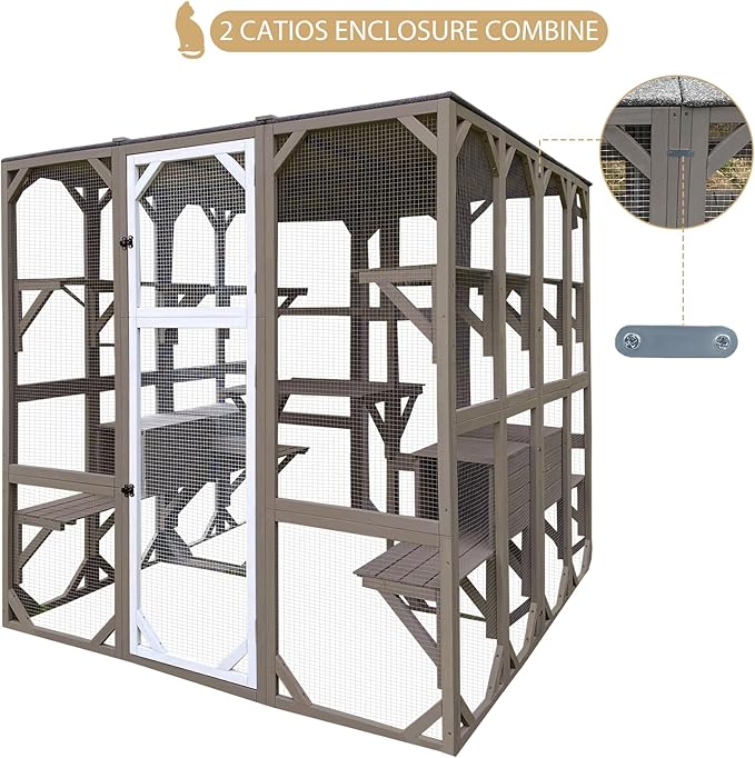 71" Catio Outdoor Cat Enclosure, Large Wooden Weatherproof Outdoor Cat Enclosure for Indoor Cats, Catios Attached to Window Catio for Cats, 7Platforms-71-Inch H
