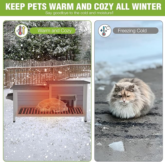 GUTINNEEN Heated Cat House Outdoor Cat House Insulated Large Weatherproof Feral Cat Shelter with Heated Pad, Insulated All-Round Thermal Liner, Chewproof Cable for 1-4 Cats (Winter-Ready)