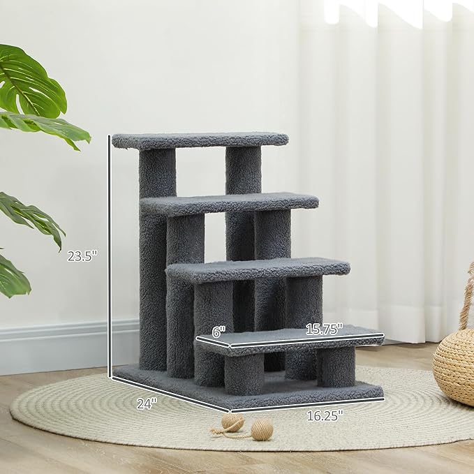 PawHut 25" 4-Step Multi-Level Carpeted Cat Scratching Post Pet Stairs - Gray