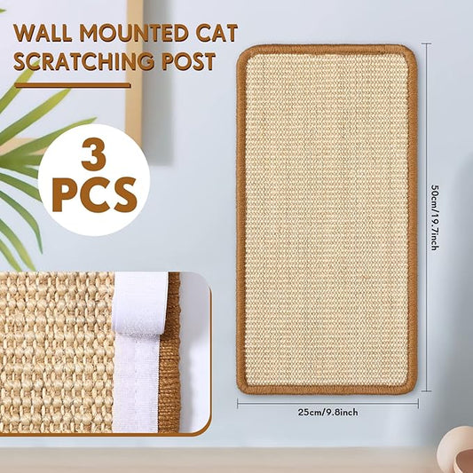 Mixweer 3 Pcs Wall Cat Scratcher Mat 19.7 x 9.8 Wall Mounted Scratching Pad for Indoor Cats Couch Carpet Furniture Protector, with Hook Loop Strips