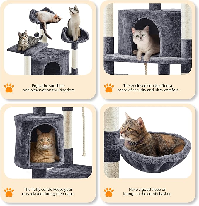 Yaheetech Multi-Level Cat Trees Cat Towers 79in Cat Tree for Indoor Cats with Sisal-Covered Scratching Posts, Plush Perches and Stable Condo for Kittens, Cats and Pets, Dark Gray