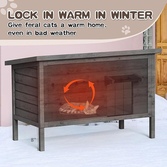 Cat House Outdoor Feral Cat Shelter Fully Insulated Outside Feral Cat Enclosure Wooden for Multiple Cats Possum Stray Condos Barn Cat Weatherproof Cathouse 34.4" L x 21.7" W x 27.2" H