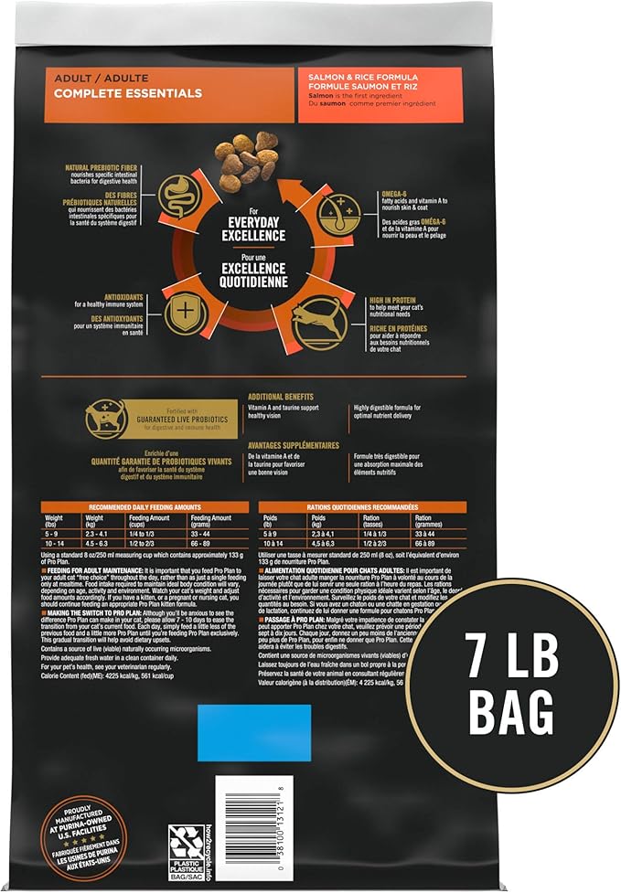 Purina Pro Plan High Protein Cat Food With Probiotics for Cats, Salmon and Rice Formula - 7 lb. Bag
