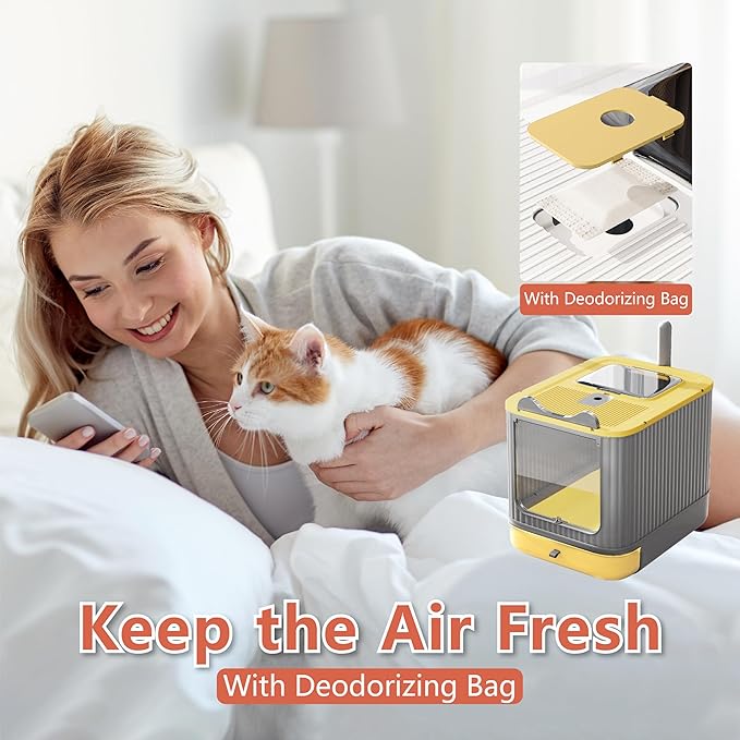 Upgraded Fully Enclosed Cat Litter Box with Lid, Covered Cat Box Enclosure, Anti-Splashing Easy to Clean Kitty Litter Boxes with Drawer, 3 Modes can Use from Kitten to Adult(White&Grey)