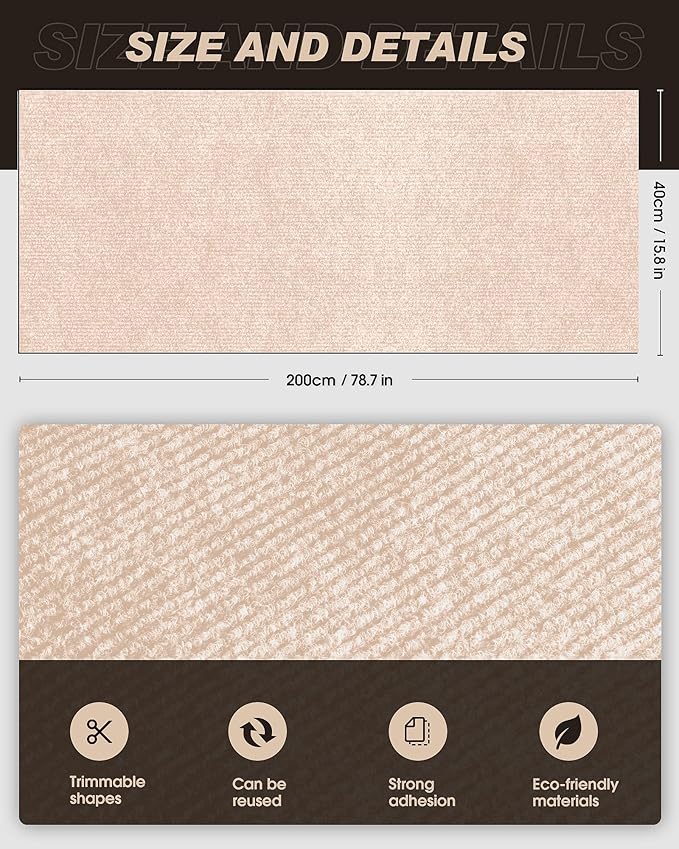 Cat Scratch Furniture Protector, Trimmable Self-Adhesive Carpet, DIY Climb Cat Scratcher Mat for Covering Cat Tower and Couch Protector from Cat Claws (78.7x15.8in Beige)