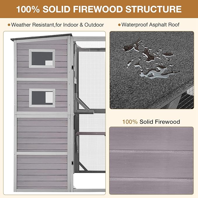 Catio Cat House Outdoor Kitty Enclosures 77" Large Cat Home with Run Cat Cage with Platforms Kitty Playpen,4 Tiers