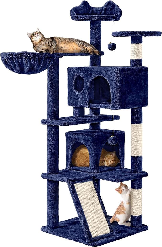 Topeakmart 57in Cat Tree Tower with 2 Plush Rooms Kitten Furniture Play House