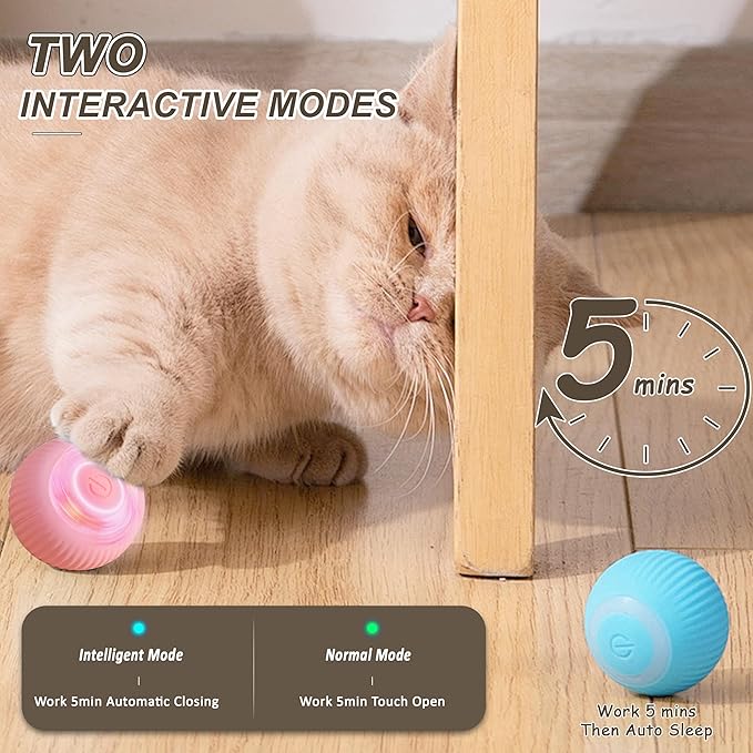 Interactive Cat Ball Toy, Intelligent Cat Toys with LED Lights, Automatic Moving Rolling Ball for Indoor Kitten, Kitten Automatic Toy