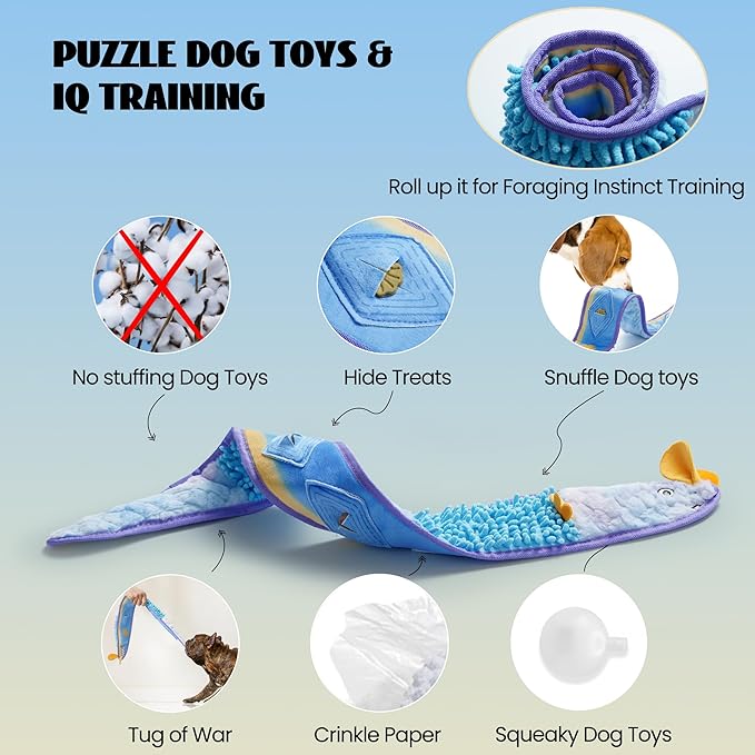 Nocciola EEL Squeaky Dog Toy, Tough No Stuffing Toy for Tug of War, Puppy Interactive Puzzle Fun to Keep Them Busy, Cognitive Crinkle Dog Toy for Large Medium Small Breed, Blue