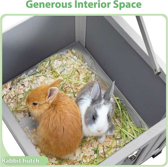 Coziwow Rabbit Hutch, Outdoor Cat House Weatherproof, Bunny Cage Indoor with Openable, Portable Small Animals Shelters with Nonslip Ramp for Hideout Rabbits/Feral Cats/Chicken/Duck/Small Animals-Gray