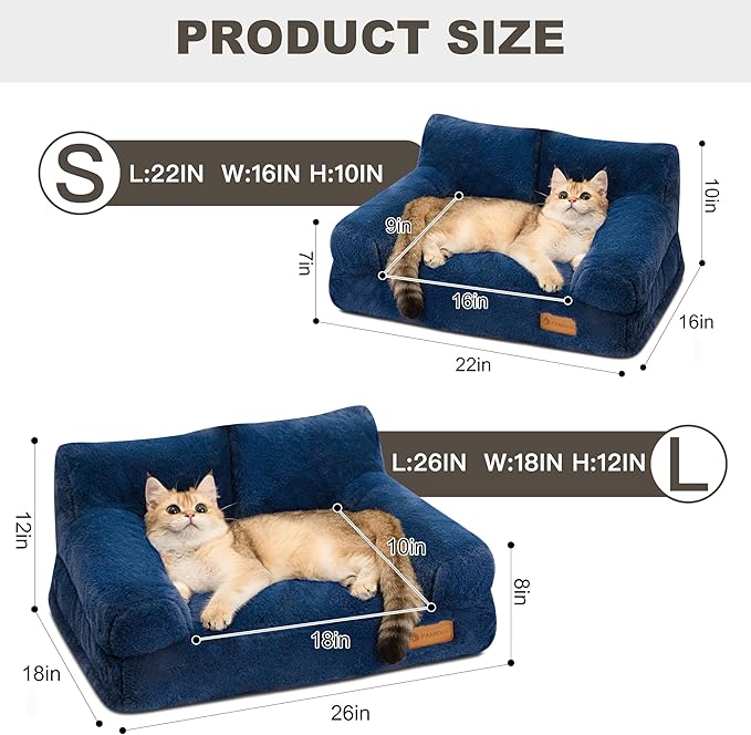 Cat Couch Bed - Cat Bed for Indoor Cats, Calming Pet Sofa Puppy Sleeping Bed with Removable Washable Cover, Cute Dog Couch and Kitty Lounge Chair for 20lbs Cats & Small Dogs(Navy Blue)