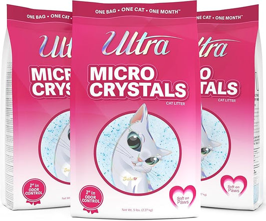 Ultra Micro Crystals Premium Cat Litter - 99.9% Dust Free, Soft on Paws, Fragrance Free - 15 Lbs. Total (3pk of 5 Lbs.)
