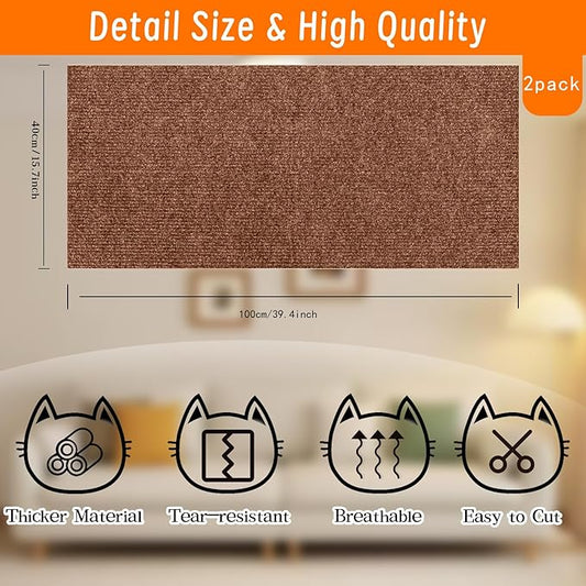 Cat Scratching Mat, Self-Adhesive Cat Scratching Carpet, Trimmable at Scratch Furniture Protector for Cat Tree Shelves, Cat Scratching Post Couch Protector (2PCS, Brown)