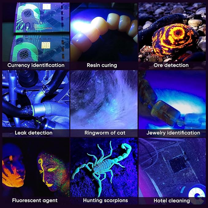 UV Flashlight 20W, 5000 mAh High Power 365nm UV Light, Led Usb Rechargeable Black Light Flashlight for Pet Urine Detection, Resin Curing, Rock Hunting, Traveling, AC Leak, Uranium Glass, Bed Bug
