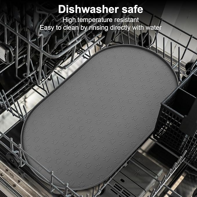 KPWACD Pet Placemat for Dog and Cat, Anti-Slip Waterproof Dogs Feeding Bowl Mat Prevent Food and Water Overflow, Silicone Puppy Dish Mats Suitable for Small Medium Big Pets, Grey, 24" * 16"
