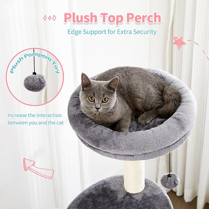 MADE 4 PETS Cat Tree for Indoor Cats, 60.2 inch Tall, 5-Level, Modern, Grey, Sisal Scratch Posts, Cat Condo with Hammock, Cat Tower for Large Breeds