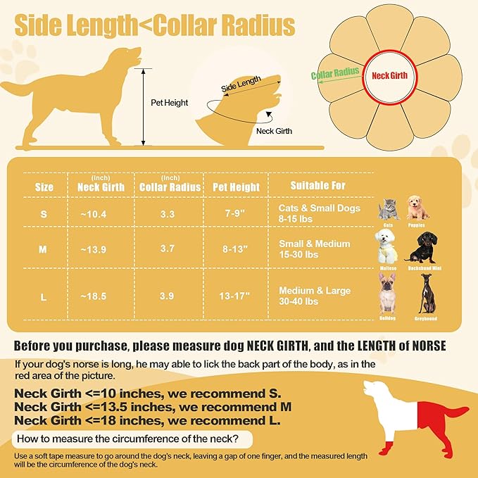 HOMBYS Soft Dog Cone for Dogs and Cats, Cute & Fluffy Flower Shape for Claming, Adjustable Dog Collar Alternative After Surgery, Protective Elizabethan Collar for Dogs Recovery & Stop Licking, S